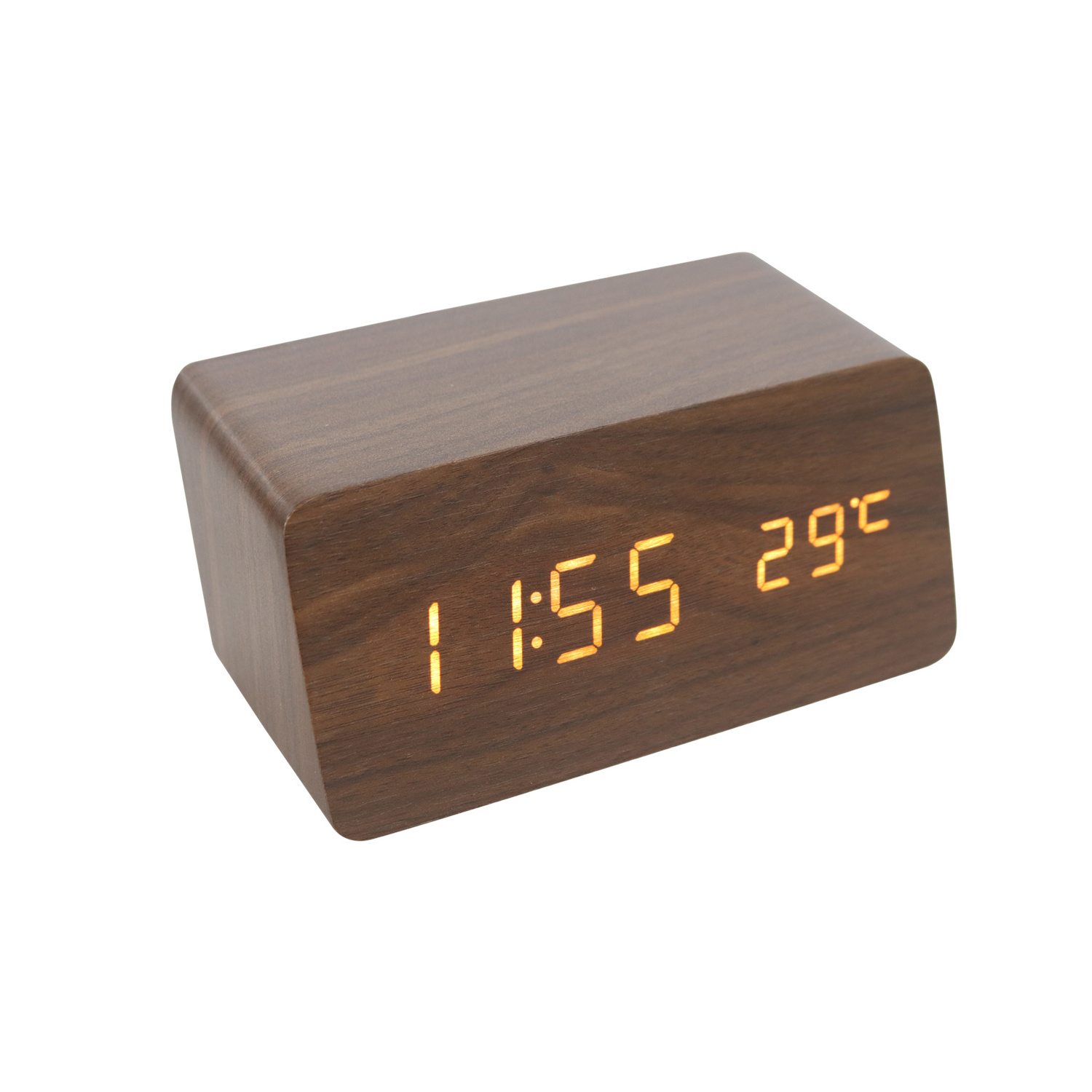 digital led wooden desk alarm clock with temperature and sounds control time calendar backlight adjustment