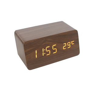 digital led wooden desk alarm clock with temperature and sounds control time calendar backlight adjustment