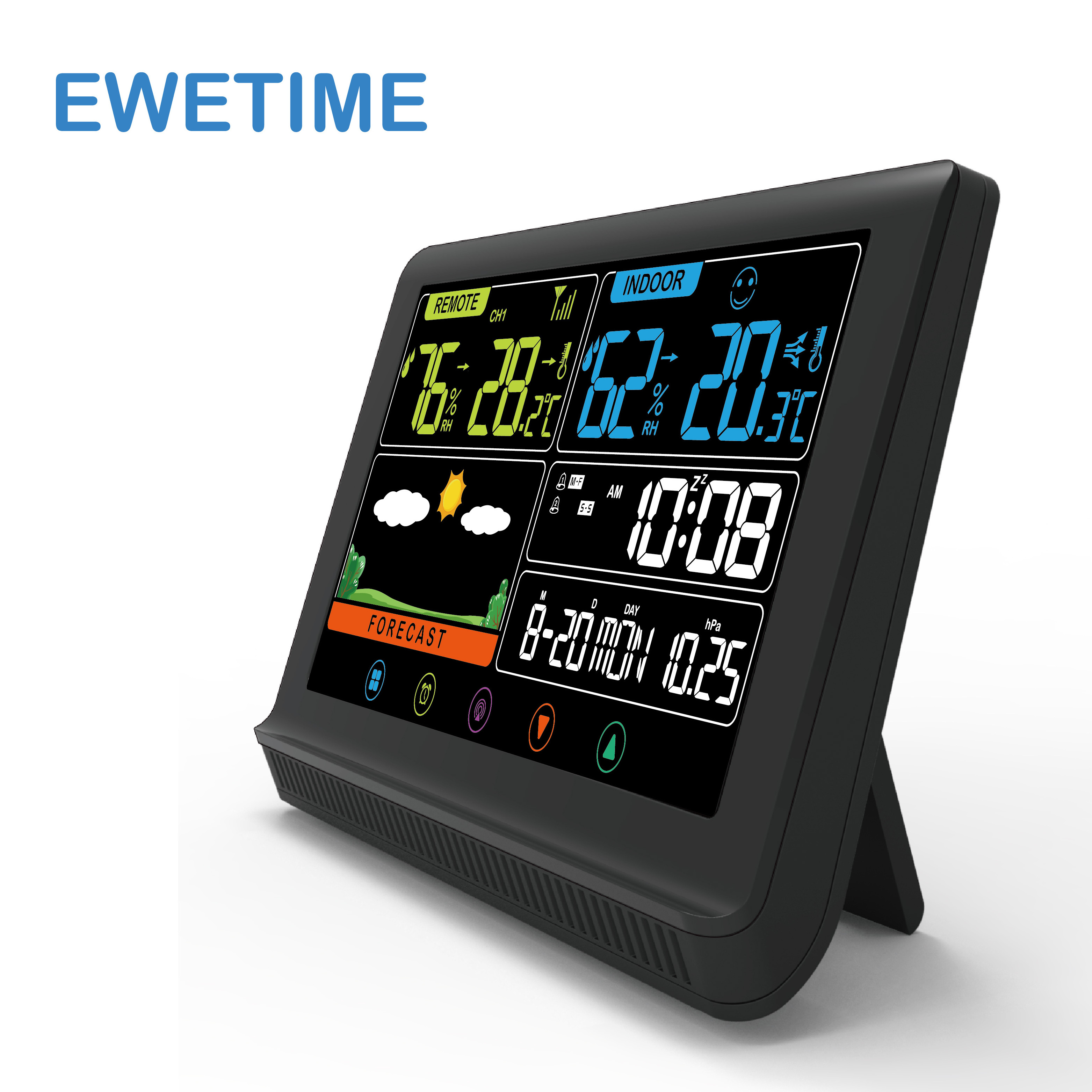 433Mhz wireless weather station with indoor outdoor temperature humidity large LCD screen display