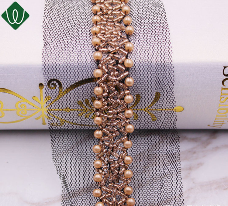 Mesh Beads Lace Trim Tape for Wedding Dress