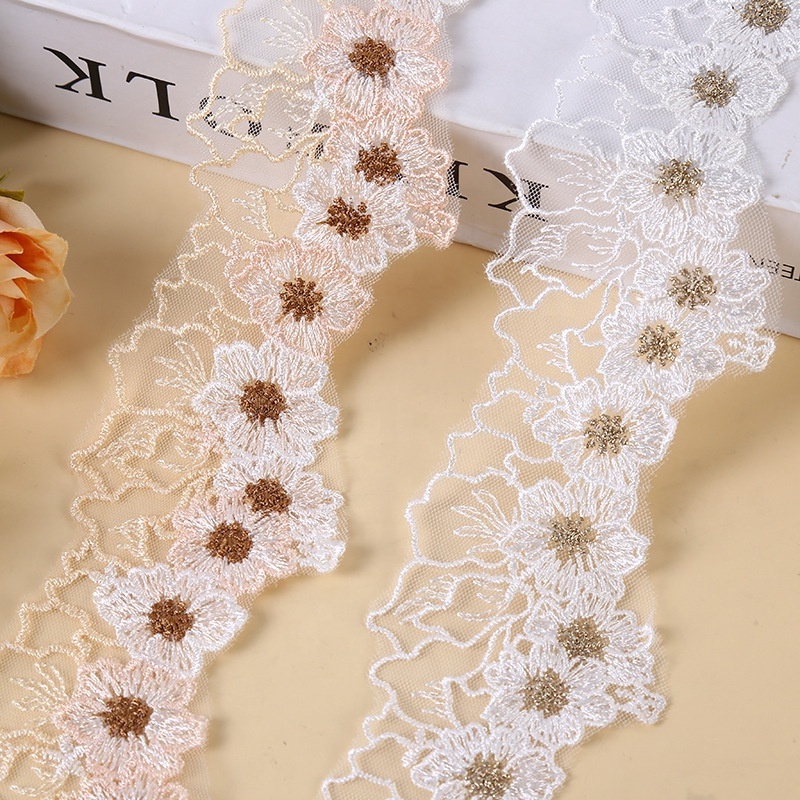 6CM Wide Exquisite Flower Fabric Embroidery Ribbon Dress Collar Skirts Neckline Mesh Lace Trim Wholesale