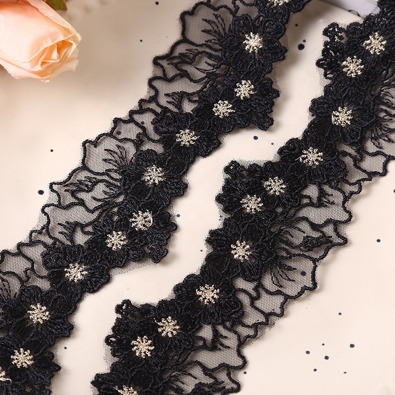 6CM Wide Exquisite Flower Fabric Embroidery Ribbon Dress Collar Skirts Neckline Mesh Lace Trim Wholesale