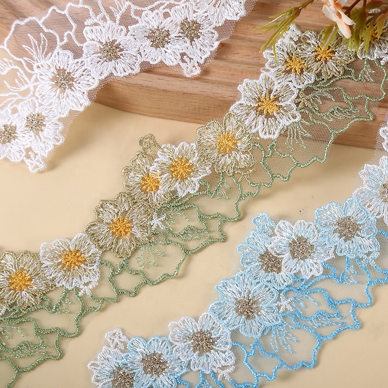 6CM Wide Exquisite Flower Fabric Embroidery Ribbon Dress Collar Skirts Neckline Mesh Lace Trim Wholesale