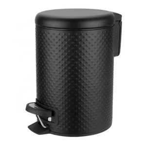 Small 3L Steel Dustbin Black round Bathroom Waste Bin for Home Use Standing Structure Pressing Type Storage Bucket