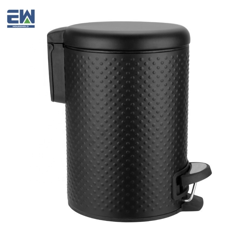 Small 3L Steel Dustbin Black round Bathroom Waste Bin for Home Use Standing Structure Pressing Type Storage Bucket