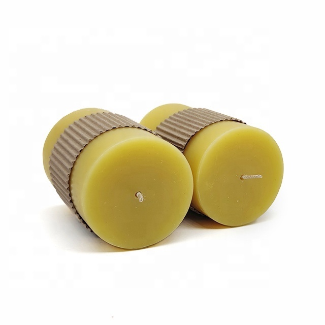 Non toxic custom logo pure natural beeswax pillar candle handmade beeswax candles