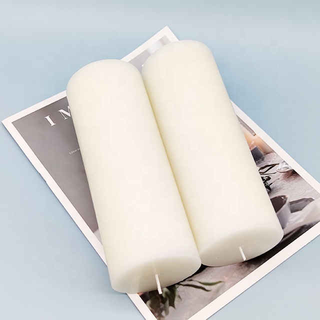 20cm 7.8 inch Pure smokeless Paraffin Wax Custom Label Scented Thick White Color Pillar Candles