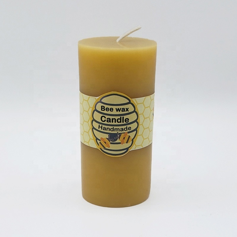 Handmade 100% Pure Beeswax Pillar Candle Long Lasting with Cotton Wick for Home Decoration Weddings Parties or Christmas