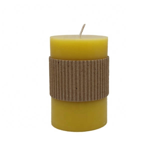 Non toxic custom logo pure natural beeswax pillar candle handmade beeswax candles