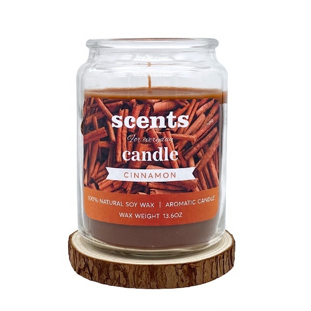 D15T Factory hot sale 18oz cinnamon scented yankee style glass candle with scented label