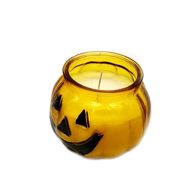 Halloween Fragrance Oils Aroma Organic Pumpkin shape Glass Jar With Lid Lighting Soy Scented Candles