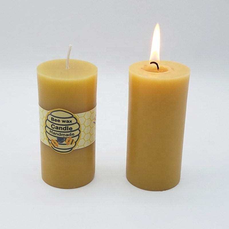 Handmade 100% Pure Beeswax Pillar Candle Long Lasting with Cotton Wick for Home Decoration Weddings Parties or Christmas