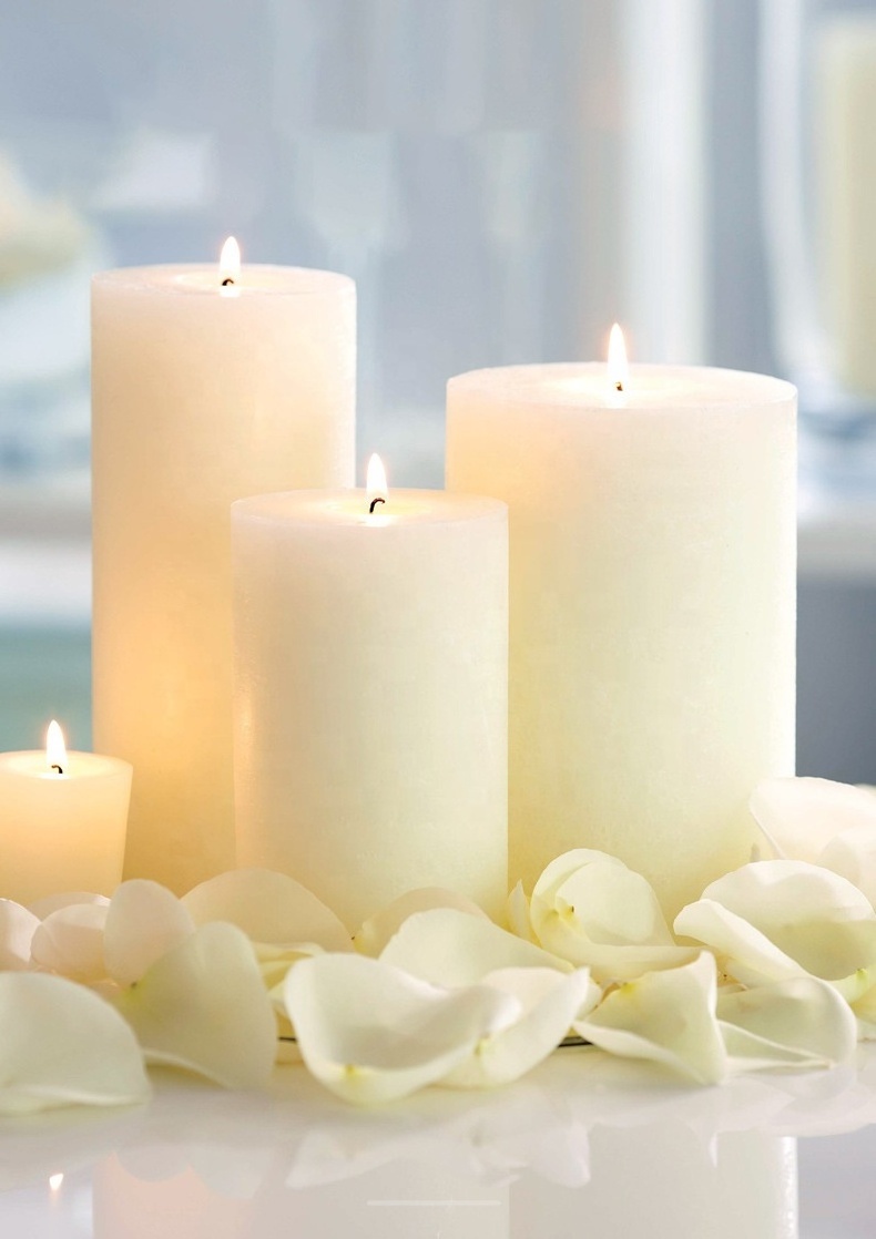 20cm 7.8 inch Pure smokeless Paraffin Wax Custom Label Scented Thick White Color Pillar Candles