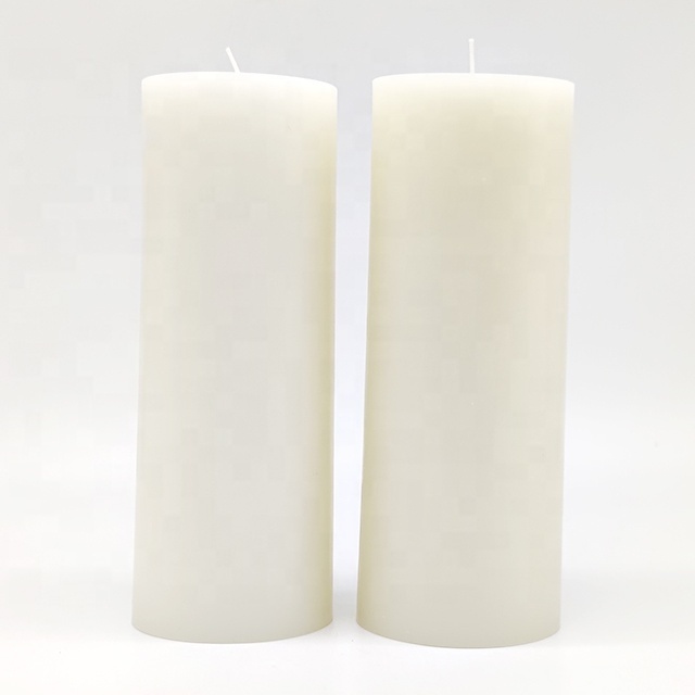 20cm 7.8 inch Pure smokeless Paraffin Wax Custom Label Scented Thick White Color Pillar Candles