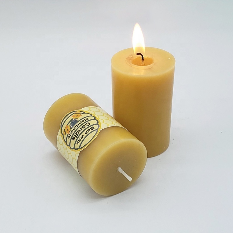 Handmade 100% Pure Beeswax Pillar Candle Long Lasting with Cotton Wick for Home Decoration Weddings Parties or Christmas