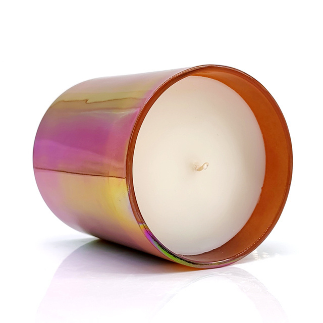 A08D Wholesale rainbow ion plated sparkling iridescent  glass vessel scented candle