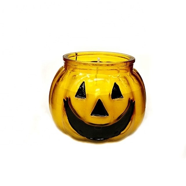 Halloween Fragrance Oils Aroma Organic Pumpkin shape Glass Jar With Lid Lighting Soy Scented Candles