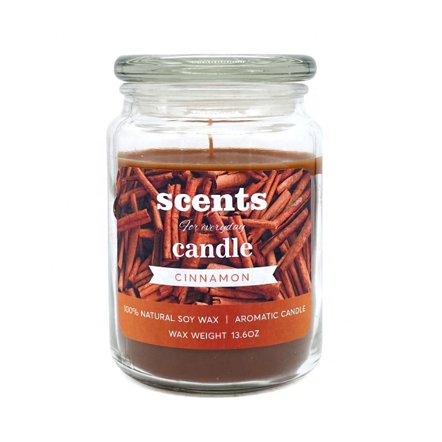 D15T Factory hot sale 18oz cinnamon scented yankee style glass candle with scented label