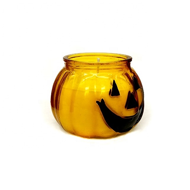 Halloween Fragrance Oils Aroma Organic Pumpkin shape Glass Jar With Lid Lighting Soy Scented Candles