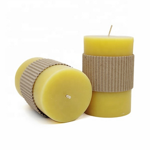 Non toxic custom logo pure natural beeswax pillar candle handmade beeswax candles