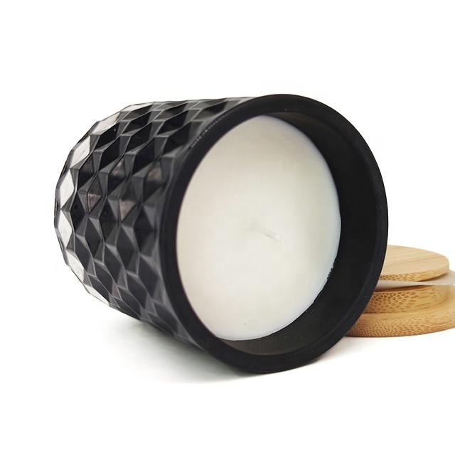 Polished white and black Reusable black glass soy wax scented candle/aroma candle