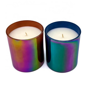 A08D Wholesale rainbow ion plated sparkling iridescent  glass vessel scented candle