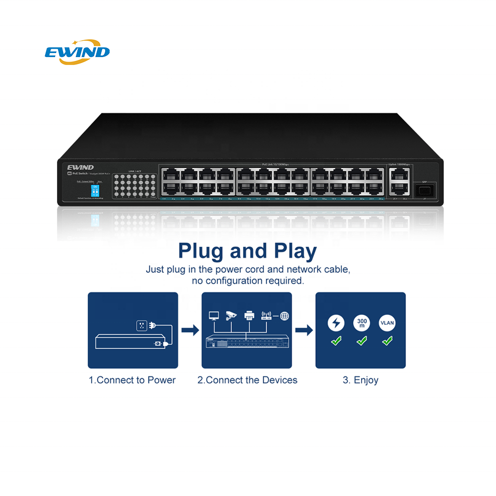 Factory Top Quality 24 Port Intelligent AI PoE Switch  300W Power Extending Networks Switches