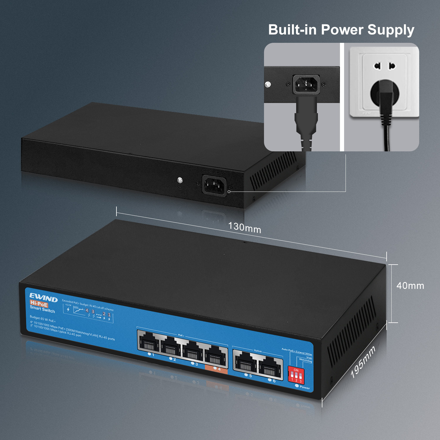 4 Port Poe Gigabit Switch 4*10/100/1000mbps POE port+2*1000mbps RJ45 UP-Link Port for NVR IP Camera CCTV