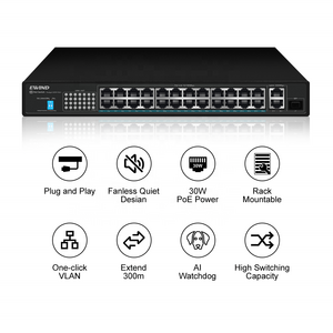 High-Performance 24-Port PoE Switch Extending Networks with Intelligent Power Supported by 300W Power and 1-Year Warranty