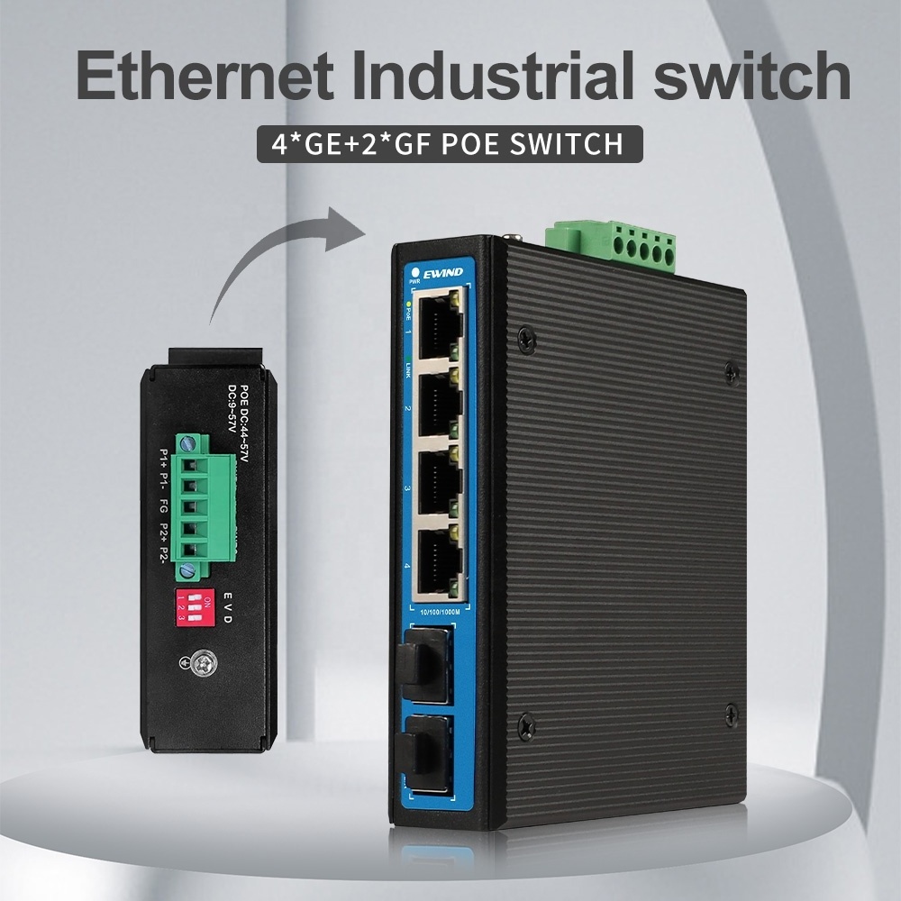 High Quality 802.3af&at Gigabit PoE 6 ports industrial ethernet switch 10/100/1000M Din rail outdoor ethernet switch