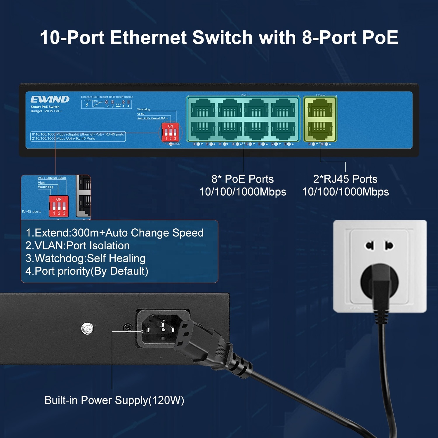 10 Ports Gigabit Network Switch 10/100 / 1000Mbps Fast RJ45 Ethernet Switcher LAN Switching Hub