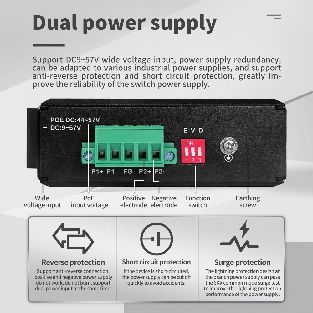 High Quality 802.3af&at Gigabit PoE 6 ports industrial ethernet switch 10/100/1000M Din rail outdoor ethernet switch