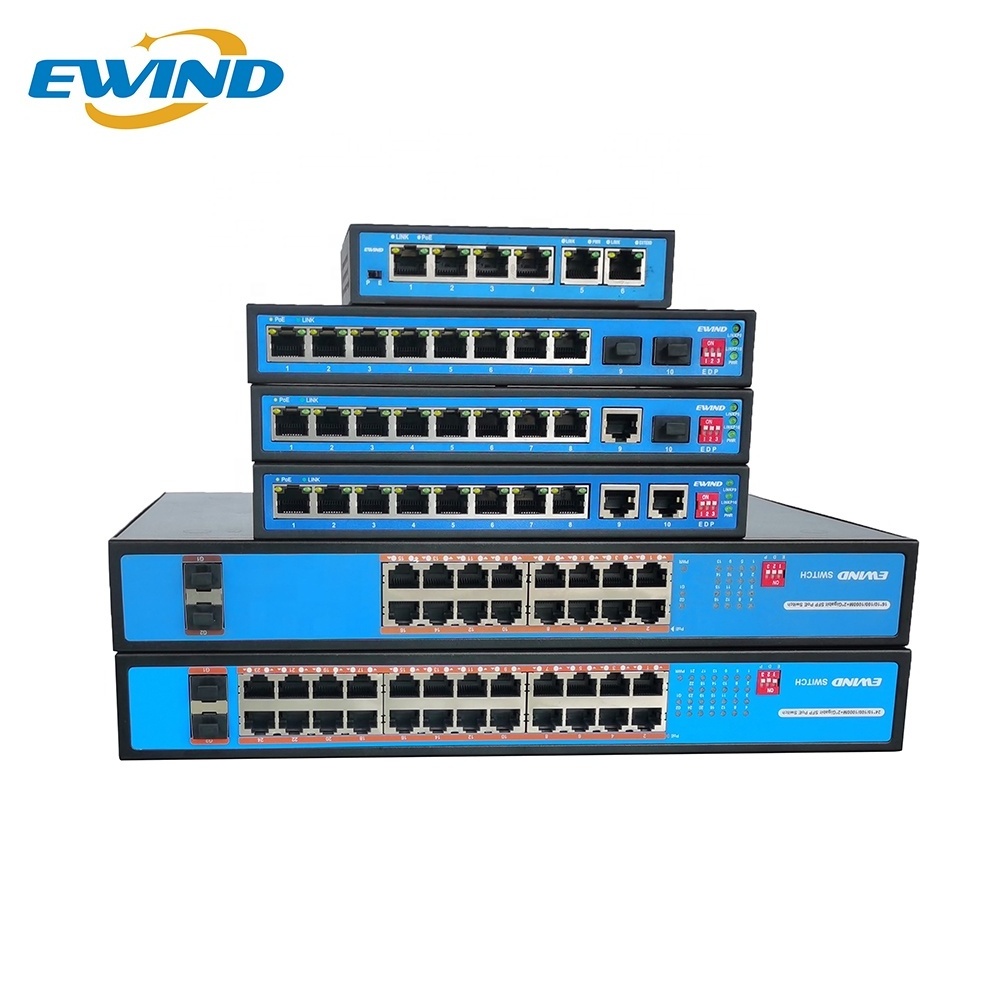 AI 4 port 6 port 8 port  PoE Switch Camera Case Original OEM EWIND Rohs outdoor Gigabit 1000Mbps network switch