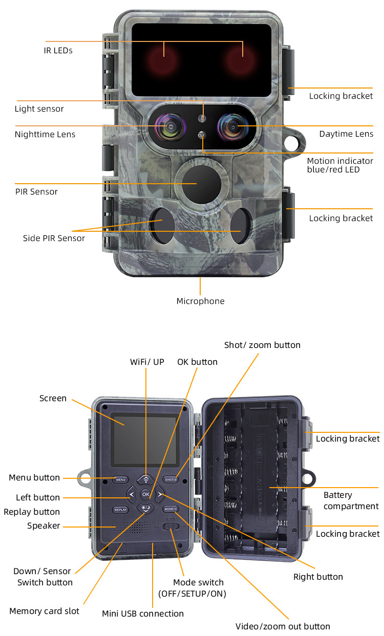 48MP 4K  wifi dual lens  hunting camera 2.4 inch display with 940nm invisible flashlight  with 0.3sec trigger time