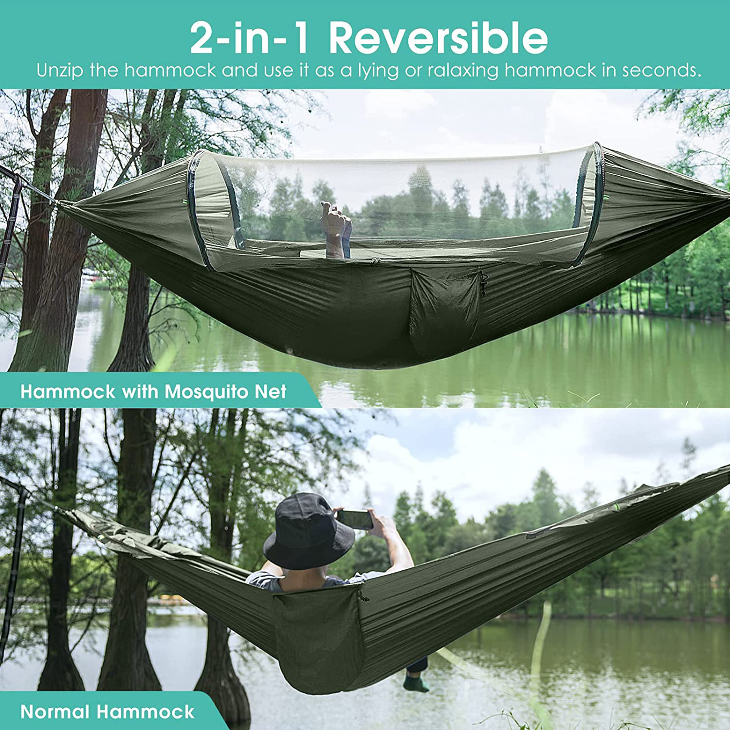 EWINSUN Active Outdoor Camping Hammock - Double Hammock for Adults Portable Hammock Tent for Camping, Travel, Backpacking