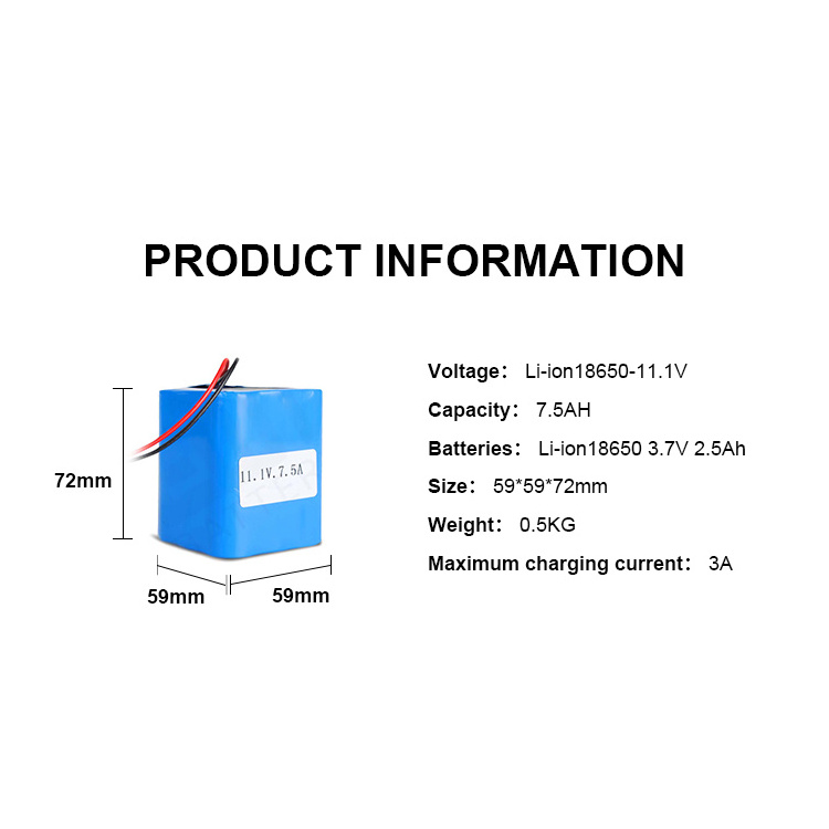 High Quality Custom 18650 11.1v 7500mah Li-ion Lithium Battery Pack