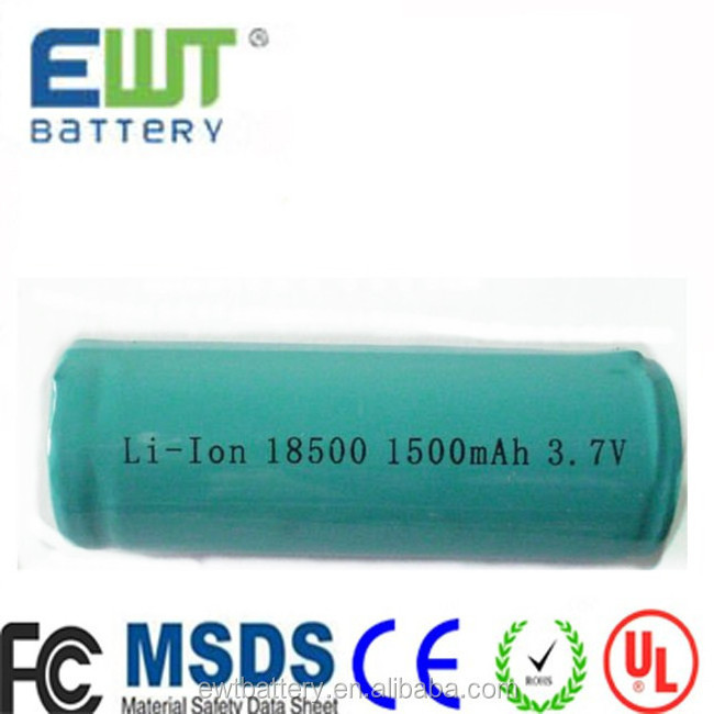 lithium ion 18600 3.7v battery 18500 1500mAh