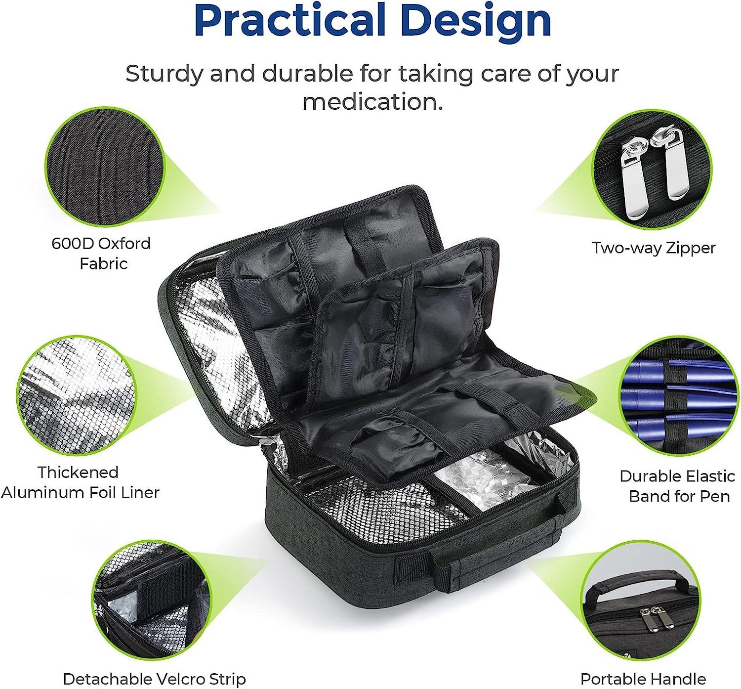 Portable Insulin Cooler Travel Case Insulated Diabetic Carry Syringe Bag with 4pcs ICE Pack for Insulin Pens and Blood Glucose