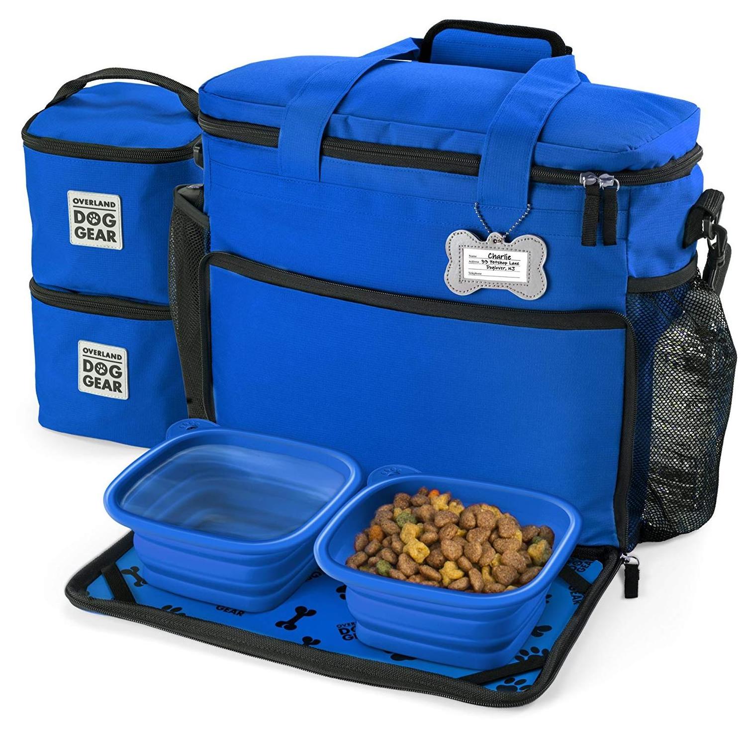 Airline Approved Weekend Travel Set 2 Food Container Pet Food Package Travel Tote Bag with Multi-function Pockets for Dogs