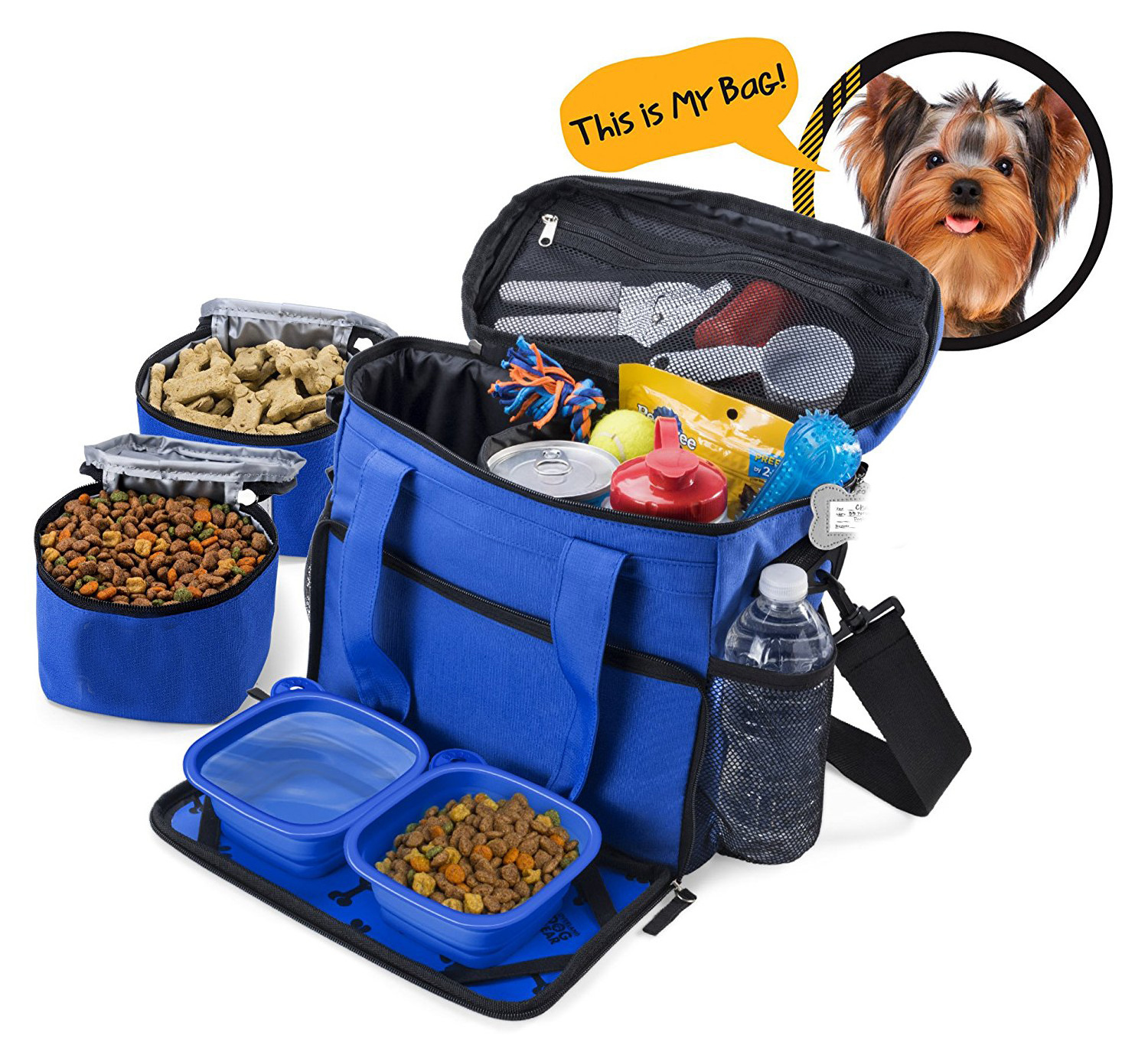 Airline Approved Weekend Travel Set 2 Food Container Pet Food Package Travel Tote Bag with Multi-function Pockets for Dogs