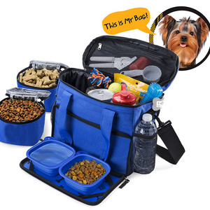 Airline Approved Weekend Travel Set 2 Food Container Pet Food Package Travel Tote Bag with Multi-function Pockets for Dogs