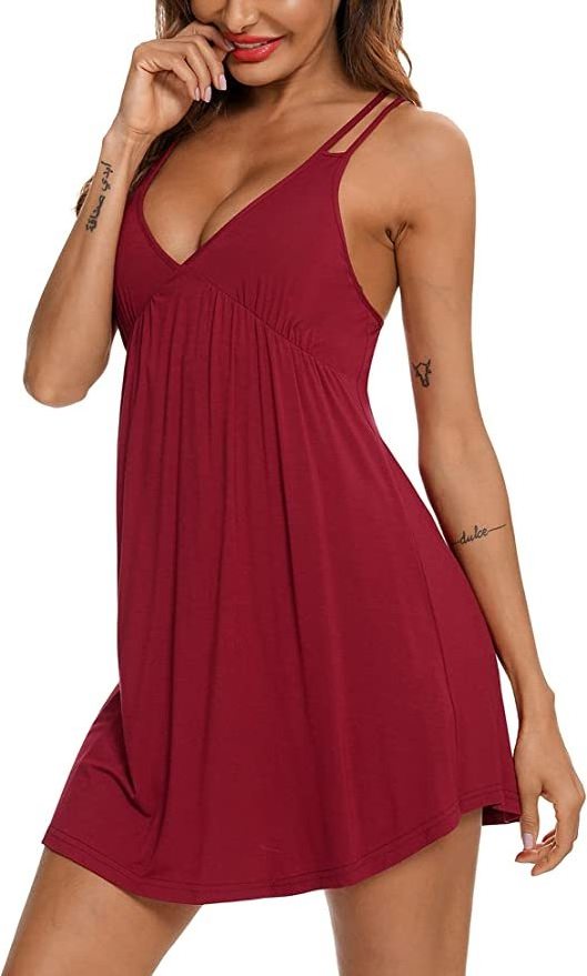 Sexy Lingerie Sleepwear for Women Chemises V-Neck Full Slip Babydoll Nightgown Dress S-XXL