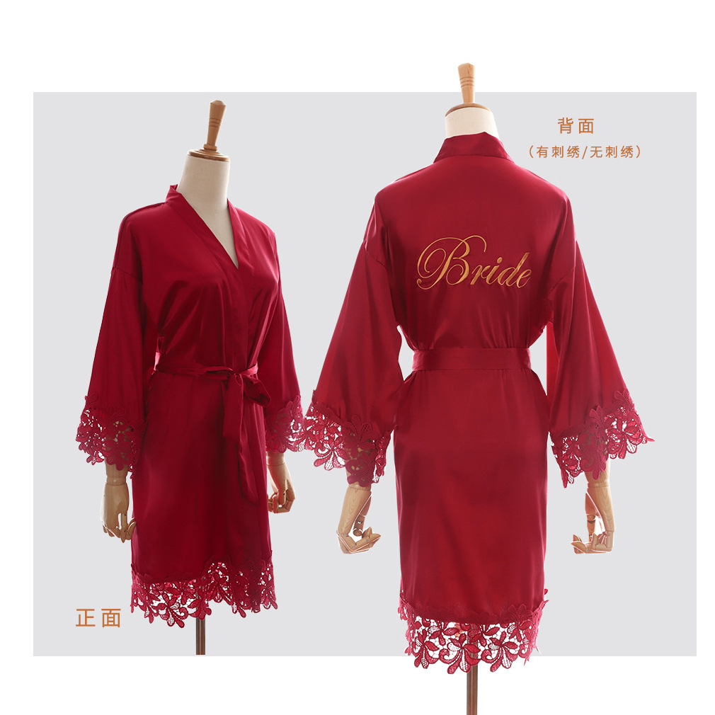 New Custom Logo Silk Pajamas High Quality Gifts Satin Sandals Lace Silk Robes Bridesmaid Brides Robes For Wedding