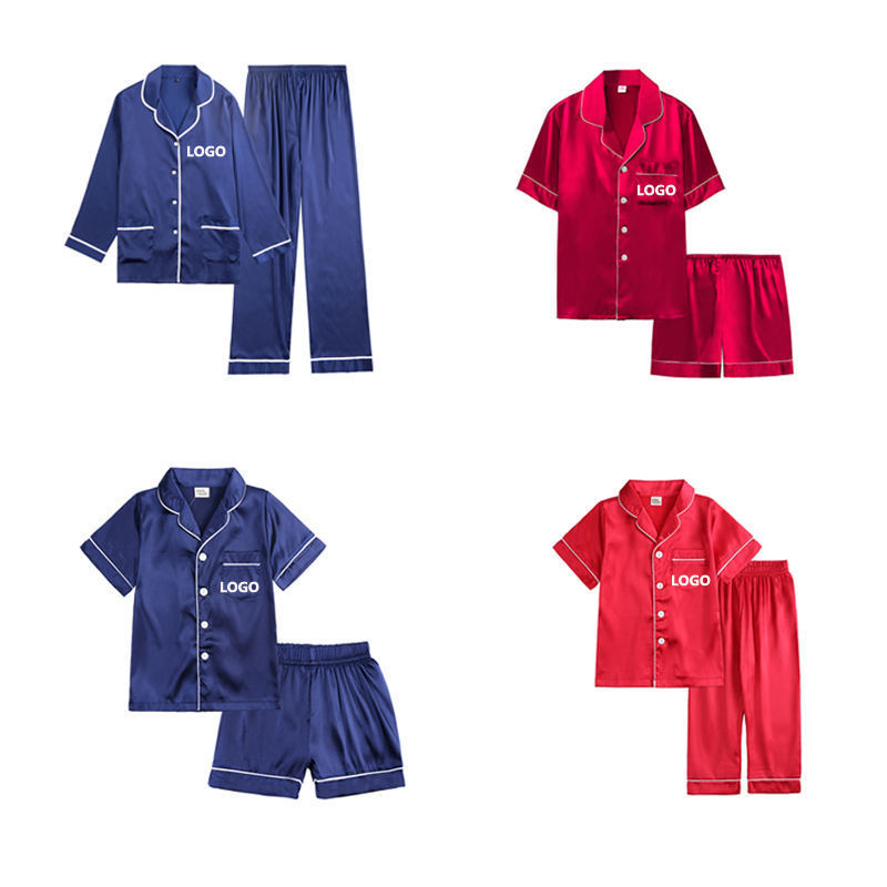 Custom Silk Satin Kids Pajamas Short Sleeve Kids Satin Pajamas Set Unisex Short Satin Pjs