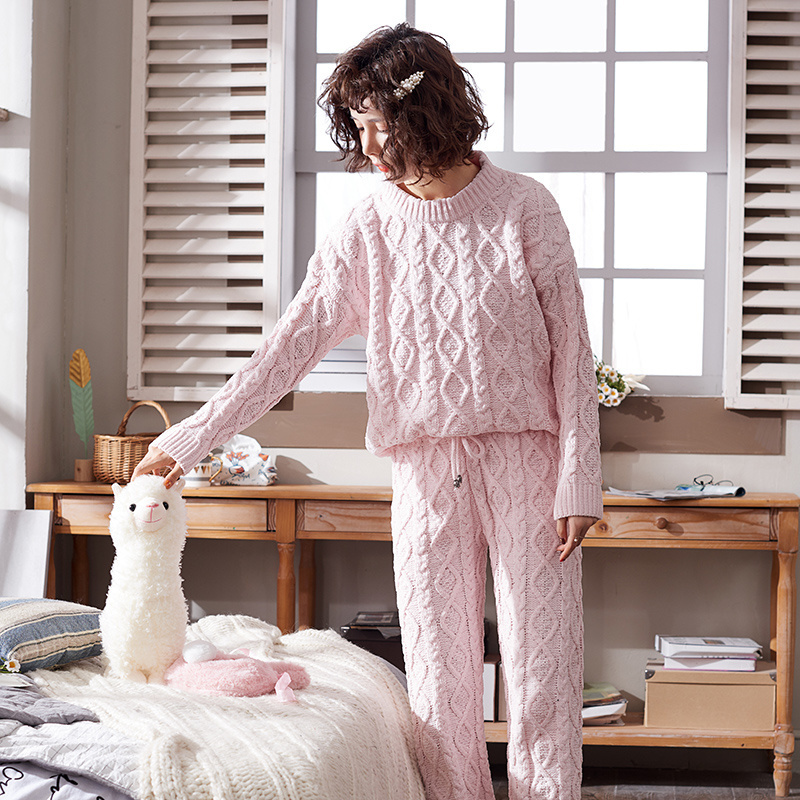 Christmas Female Pajama Sets Women Casual Knitted Cotton Pijamas Suit O-neck Home Lounge Pajamas