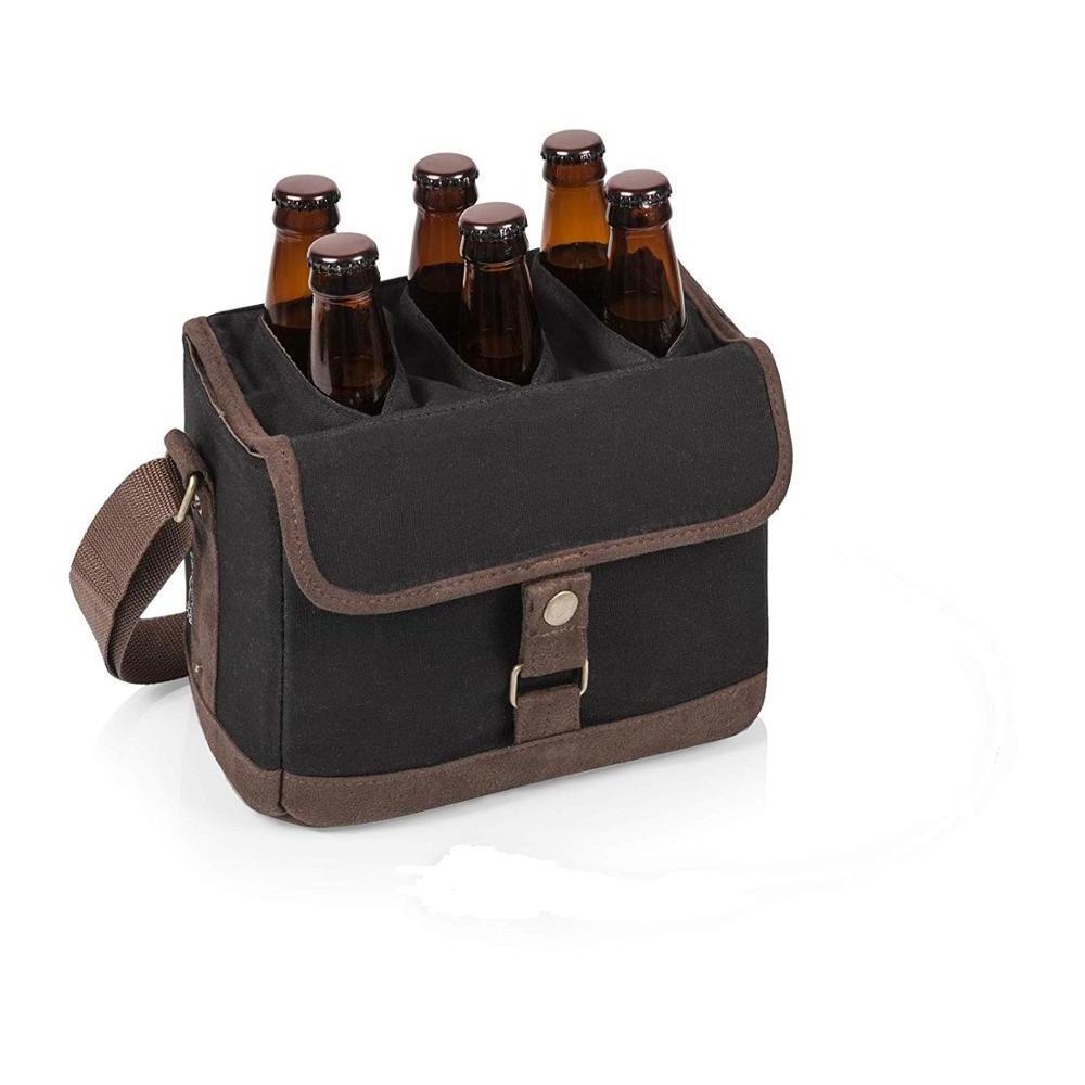 Portable reusable canvas beer bottle carry cooler bag insulated wine tote bag