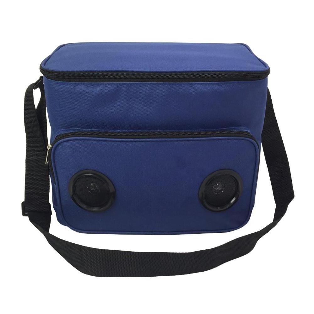 Hot sell promotional customized colorful printed cooler bag with blue tooth speaker,USB line and battery