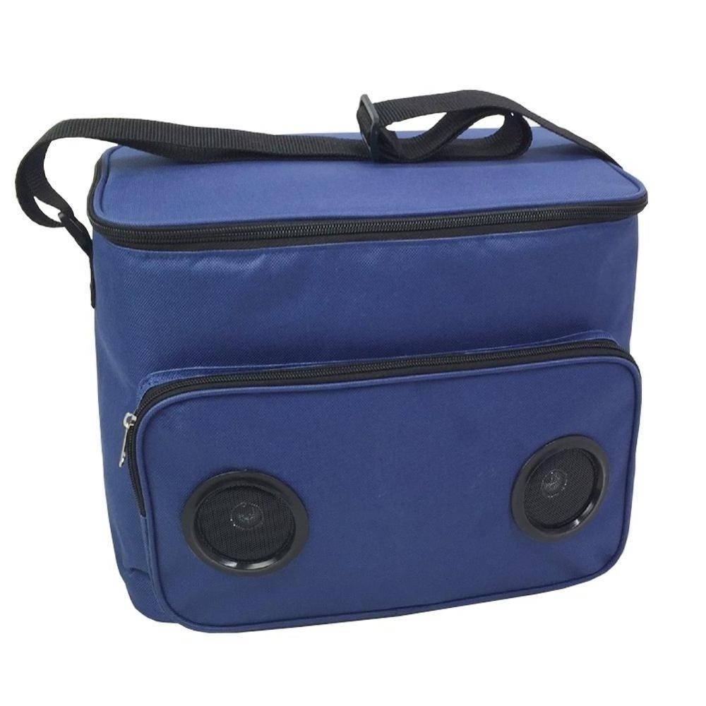 Hot sell promotional customized colorful printed cooler bag with blue tooth speaker,USB line and battery