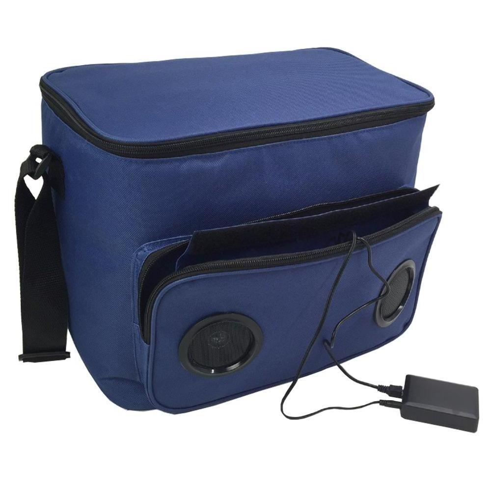 Hot sell promotional customized colorful printed cooler bag with blue tooth speaker,USB line and battery