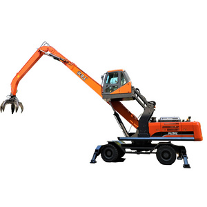 Heavy duty mobile rubber tire scrap pickup shovel mechanism material handler excavator on wheel